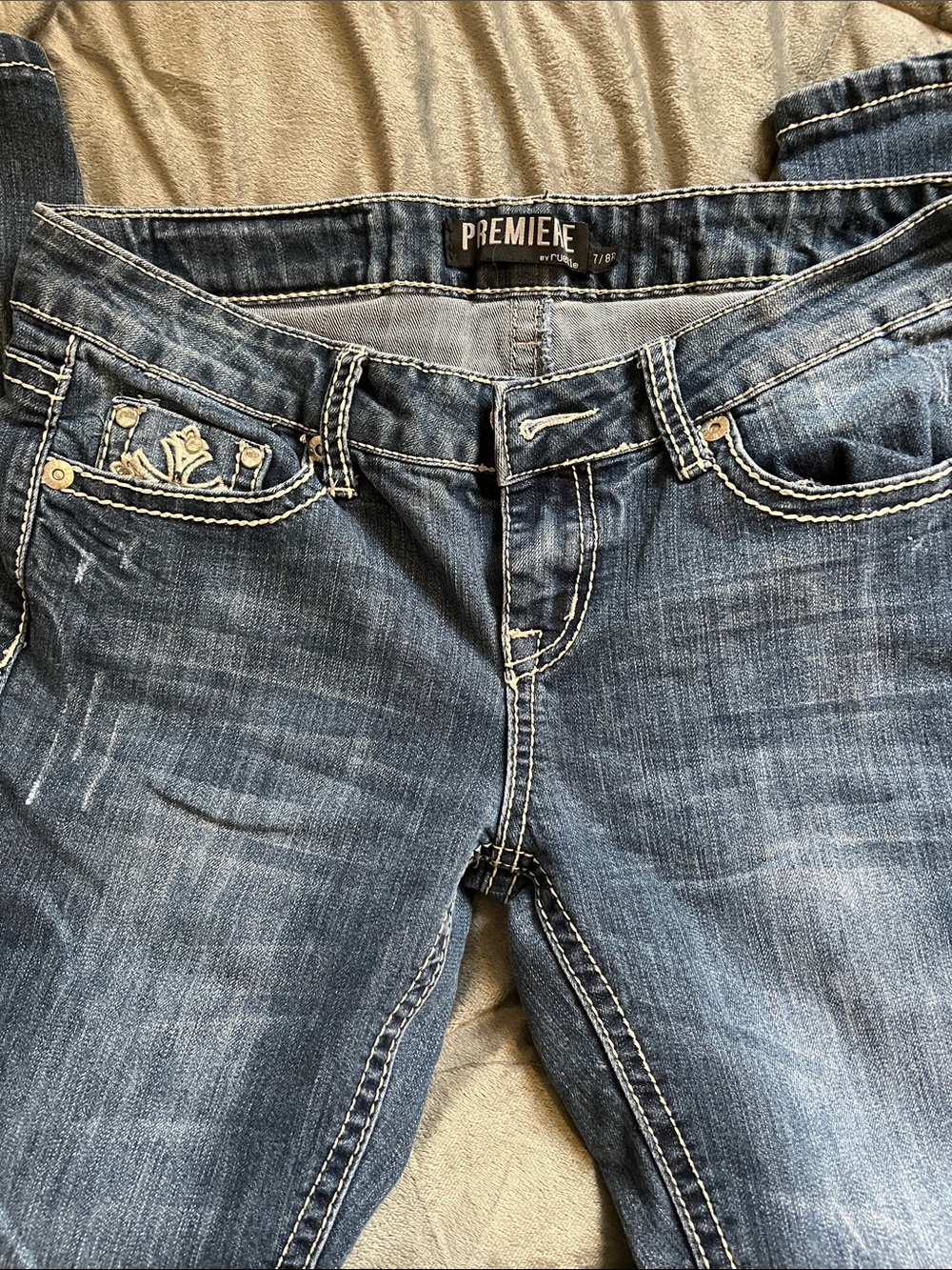 Premier Women's Blue Skinny Jeans with Embroidered Pocket Detailing